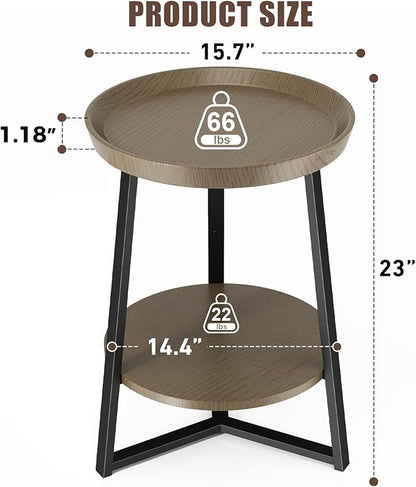 Gadroad Round End Table with Storage Shelf, 2 Tier Farmhouse Side Table - Image 3