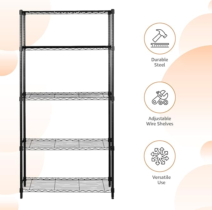 Amazon Basics 5-Shelf Adjustable Heavy Duty Steel Wire Rack Storage Shelving - Image 4