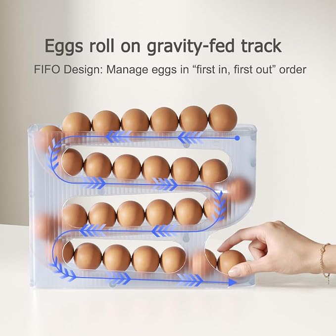 Sotfamily FIFO Egg Holder for Fridge, Egg Organizer for 56 Large Size Eggs | - Image 3