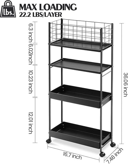 KINGRACK Slim Rolling Storage Cart 4 Tier - Image 9