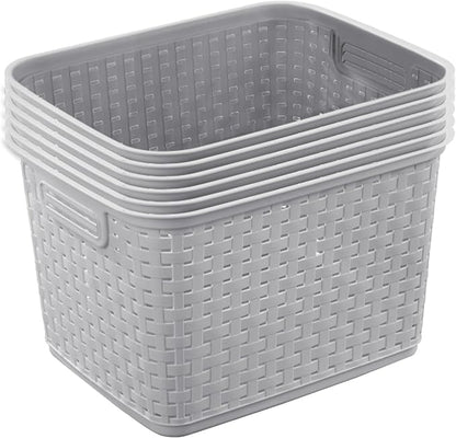 Sterilite 12-Pack Tall Weave Basket, Wicker-Style Plastic Open Storage Bin - Image 7