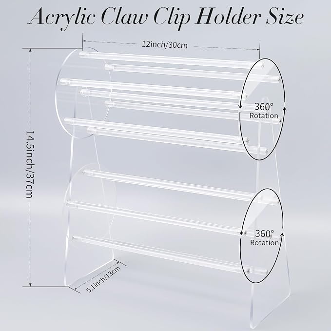 SNOWSTAR Acrylic Claw Clip Organizer Holder, 360-Degree Rotating Claw Clip - Image 2