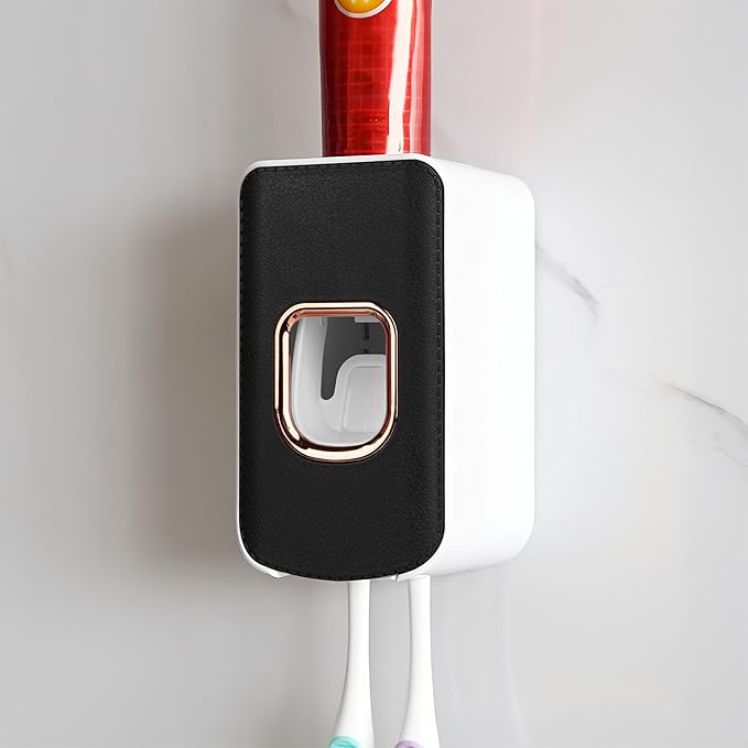 2 Slot Plastic Toothbrush Holder and Toothpaste Dispenser Wall Mounted by LUEXBOX