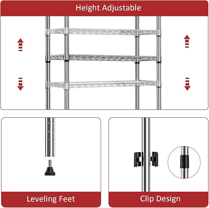 IZEUK 4 Tier Steel Storage Shelves, Heavy Duty Metal Shelf Wire Shelving Rack - Image 4