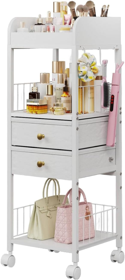 Makeup Organizer Cart with Drawers & 8 Dividers, Rolling Beauty Cart with Hooks by DONGRONG
