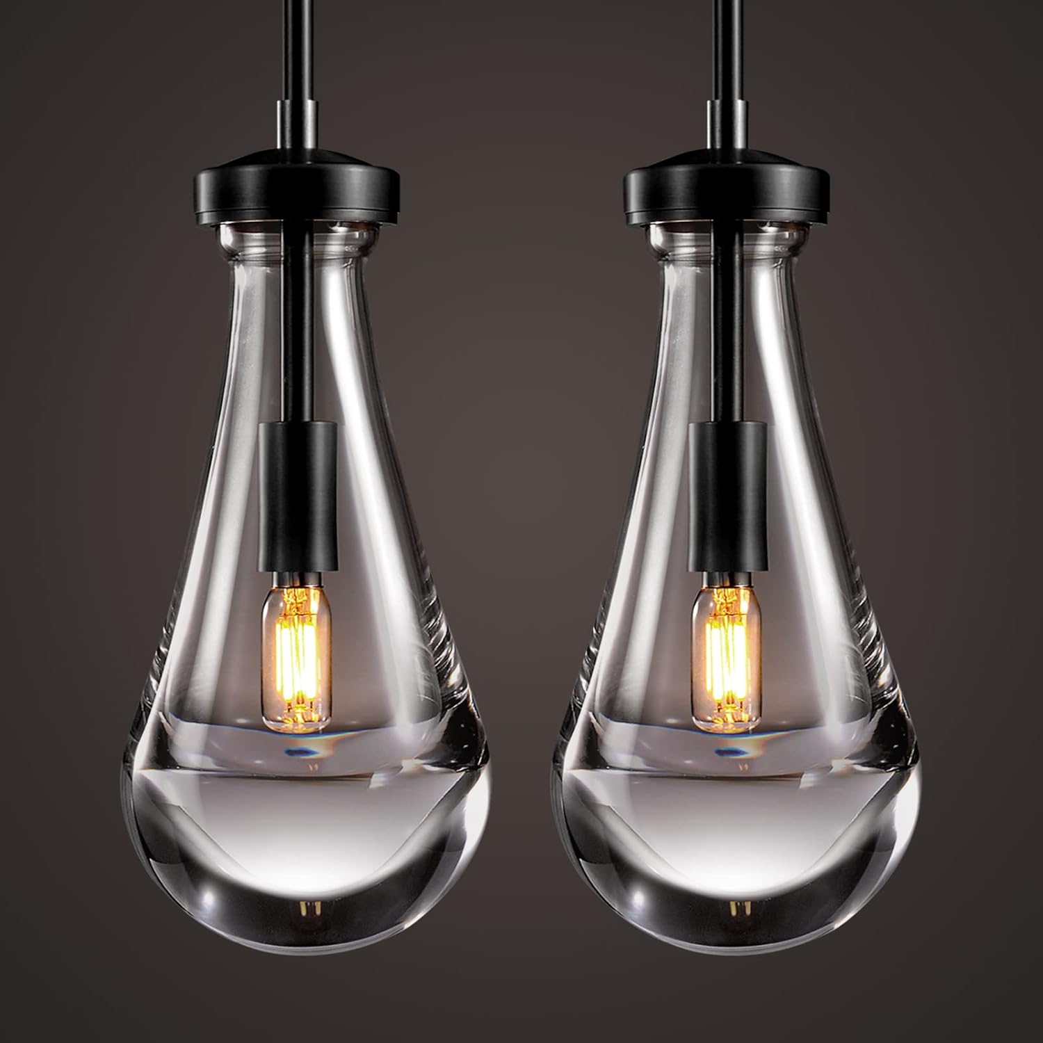 Raindrop Pendant Lights, Bronze Modern Pendant Lights for Kitchen Island with Rod, Penadant Light Fixtures, Chandelier for Living Room Hallway,Bedroom Pendant Light, Bulb Included