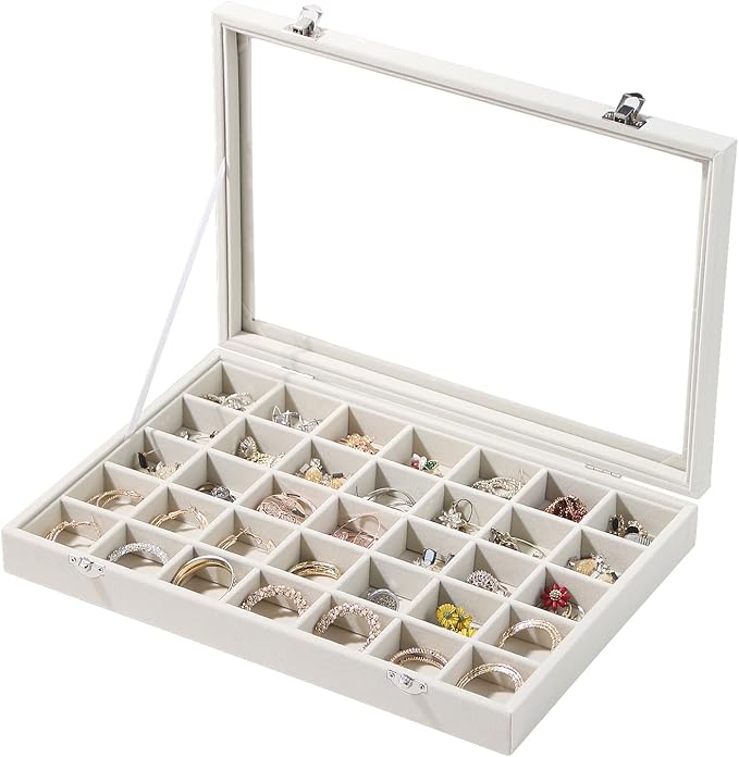 Coward Ring Earring Jewelry Organizer Box, 35 Grids Dustproof Display Holder by FocusOnJewelryDisplay15yrs