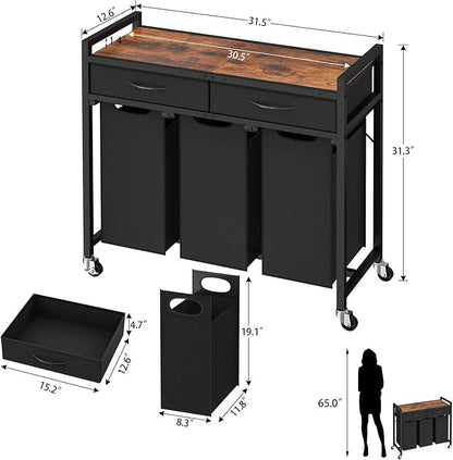 Laundry Sorter 3 Section, 120 L Laundry Hamper - Image 2