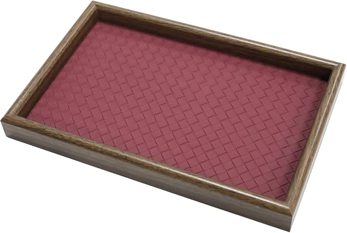 Wooden Valet Tray with Leather Base, EDC Catch All Tray Nightstand Entryway by Unknown