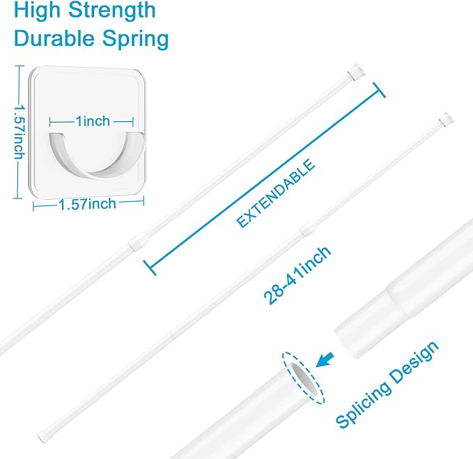 AIZESI Spring Tension Curtain Rods Short Tension Rod | Adjustable, No Drilling - Image 2