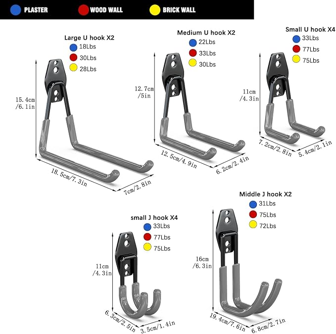 3-H Garage Wall Hooks 14 Pack, Garage Hooks Heavy Duty - Image 2
