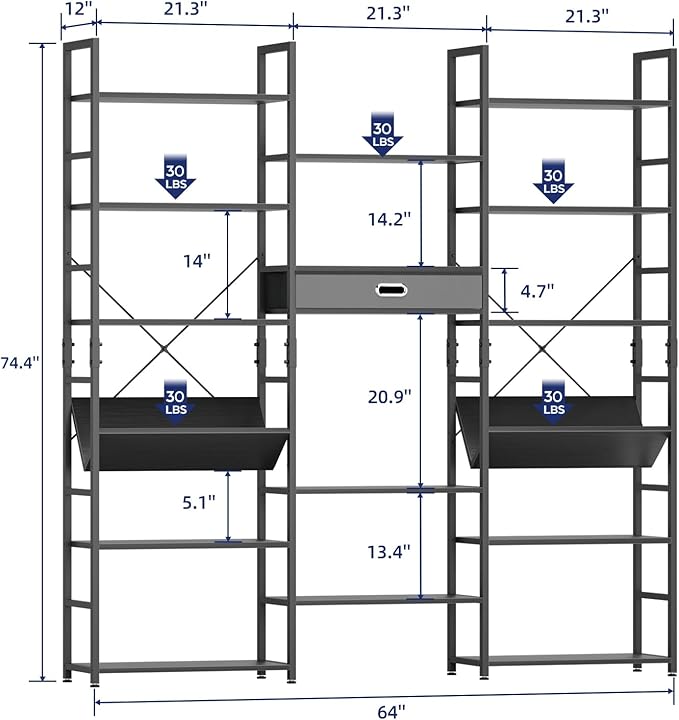 NUMENN Bookcases and Bookshelves Triple Wide 6 Tier Bookshelf, Large Etagere - Image 2