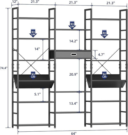NUMENN Bookcases and Bookshelves Triple Wide 6 Tier Bookshelf, Large Etagere - Image 2