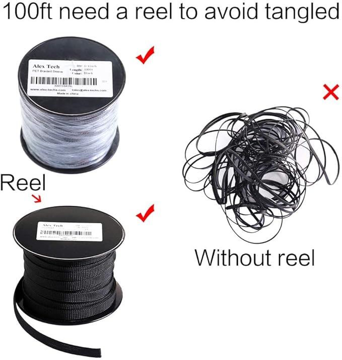 100ft - 3/4 inch PET Expandable Braided Sleeving – Black – Alex Tech Braided - Image 6