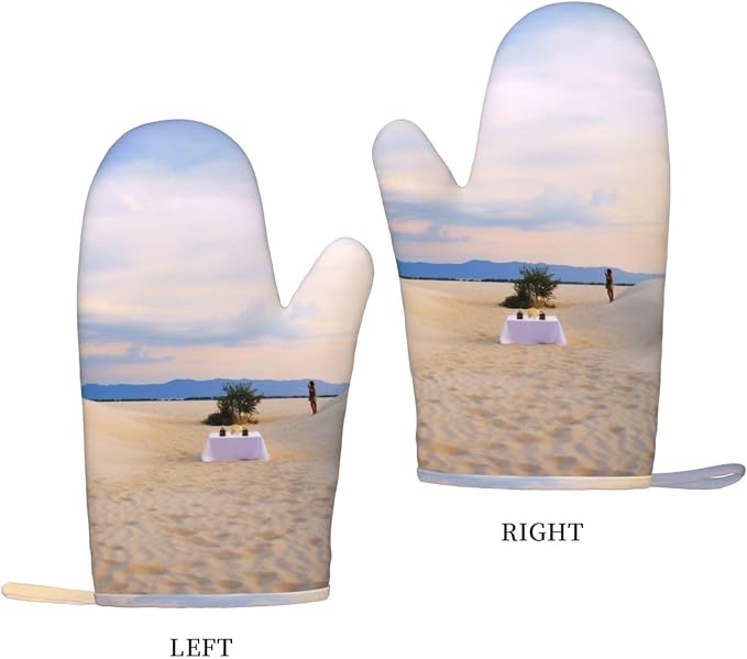Romantic White Sand Landscape Print Oven Mitts Set of 2, Heat Resistant - Image 2