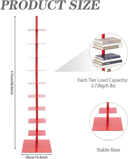 9 Tier Metal Spine Bookshelf Tower, Adjustable Vertical Tower - Image 2