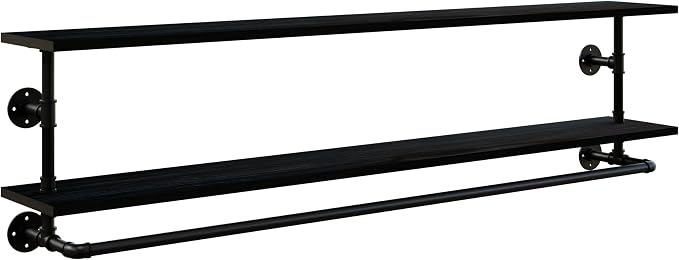 Black Clothes Rack 60in, 2-Tier Wall Mounted Garment Rack - Image 2