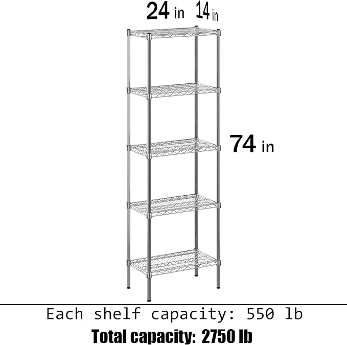 14" Deep x 24" Wide x 74" Height Wire Shelving Kit | 5-Tier | NSF Commercial - Image 3