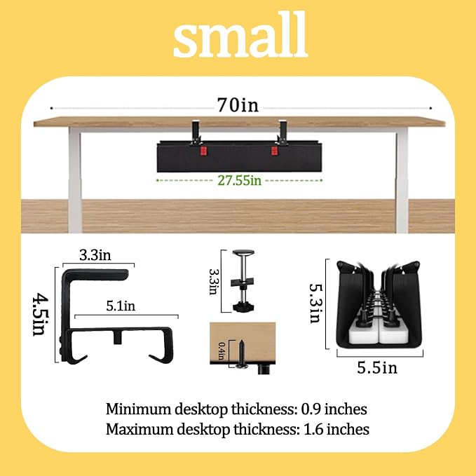 No Drill Under-Desk Cable Management Tray, Desktop Cable Organizer, Fabric - Image 2