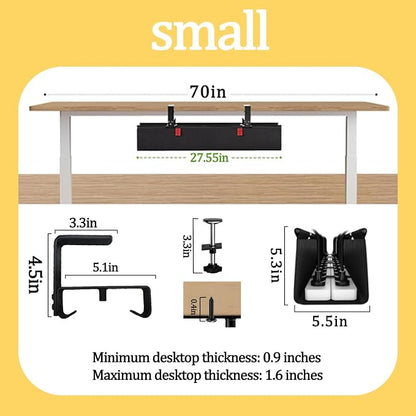 No Drill Under-Desk Cable Management Tray, Desktop Cable Organizer, Fabric - Image 2