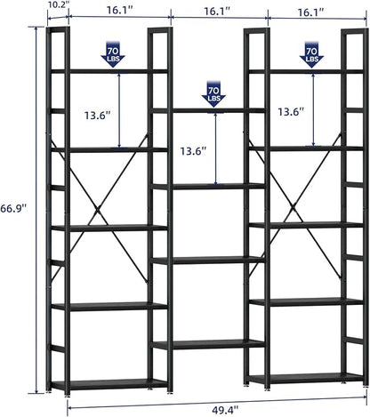 NUMENN Triple Column 5 Tier Bookshelf, Bookcase - Image 3