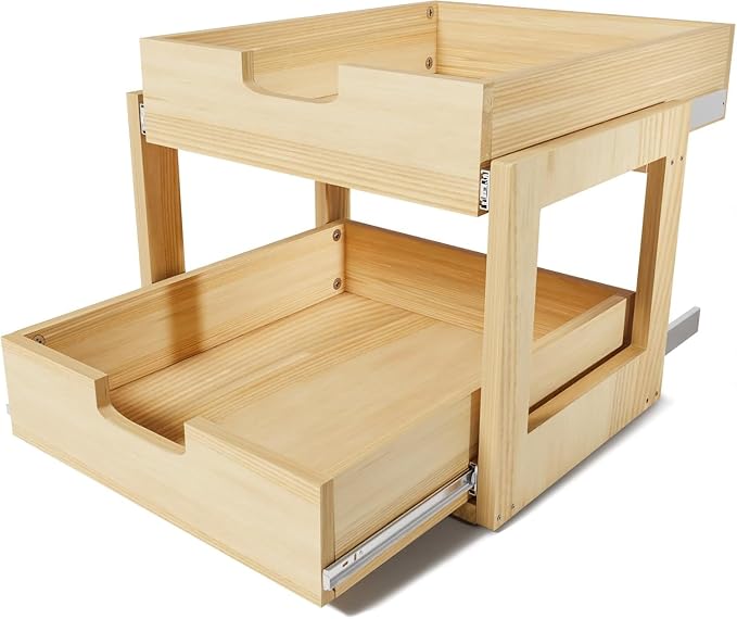 Pull Out Cabinet Organizer, 2 Tier Soft Close Slide Out Wooden Pull out Drawers by Gsskny