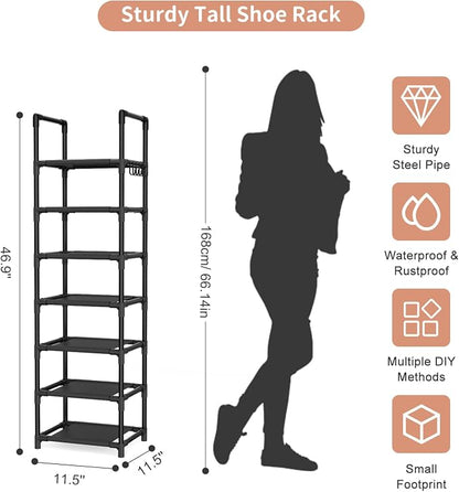 LANTEFUL Tall Shoe Rack 7 Tier Narrow Shoe Shelf Storage - Image 3