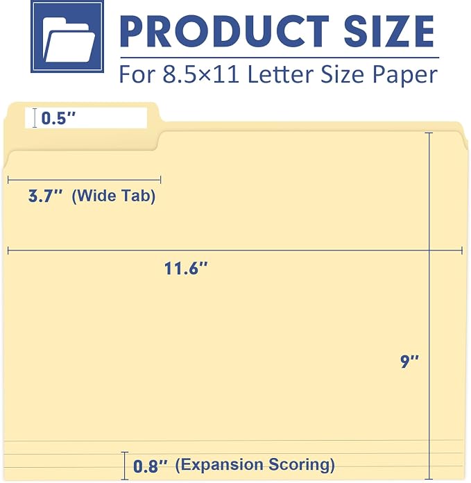 File Folder, PANDRI 270 Pack File Folder, 1/3 Cut Tab, Letter Size, Filing - Image 2