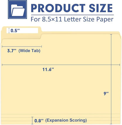 File Folder, PANDRI 120 Pack File Folder, 1/3 Cut Tab, Letter Size, Filing - Image 2