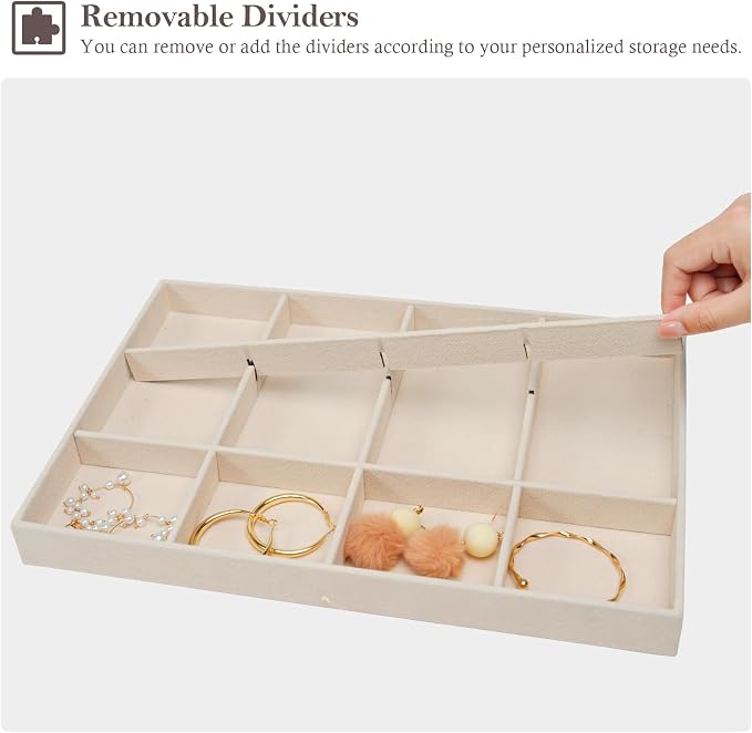 ProCase Stackable Large Jewelry Drawer Organizer, 3 Pack Velvet Jewelry - Image 6
