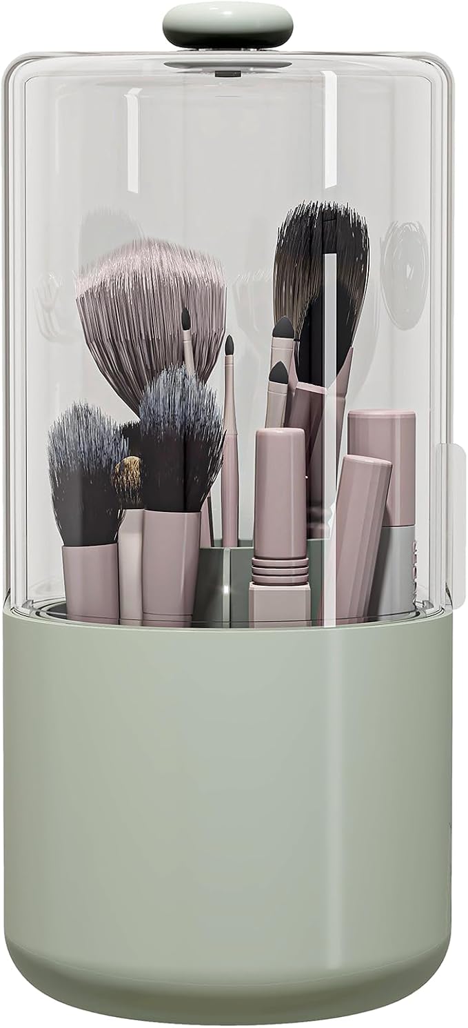 Makeup Brush Holder with Dustproof Cover, Sage Green by Zufudo