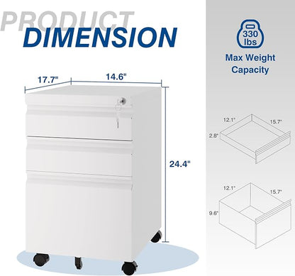 3 Drawer Vertical File Cabinet, Mobile Filling Cabinet - Image 3