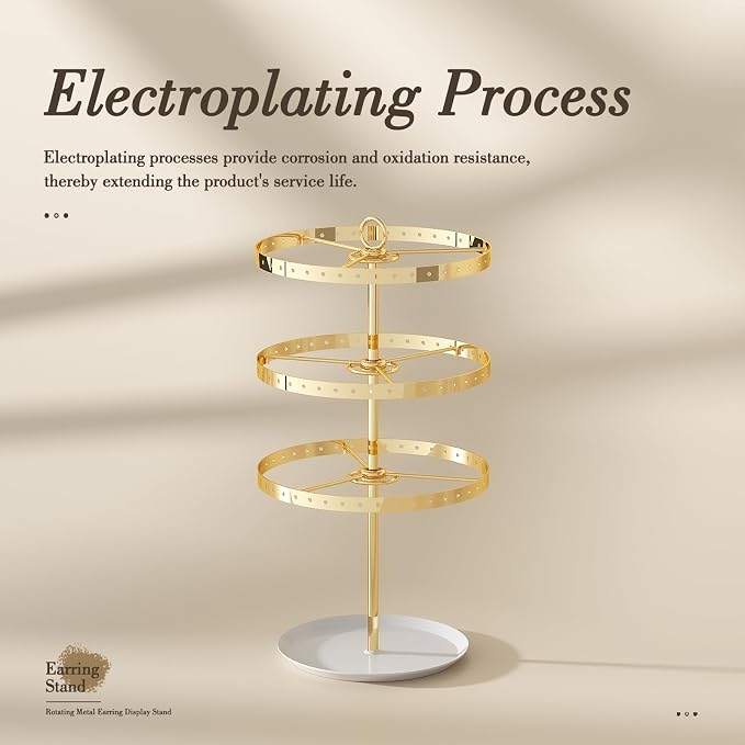 3 Tiers Earring Holder Organizer, Metal Rotating Earring Stand Adjustable - Image 3
