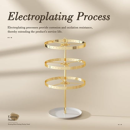 3 Tiers Earring Holder Organizer, Metal Rotating Earring Stand Adjustable - Image 3