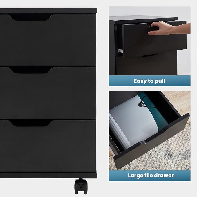 Farini Mobile File Cabinet for Home Office, 3 Drawer Chest Wood, Drawers Unit - Image 4