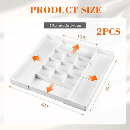 Briwooody 2 Pcs Large Expandable Acrylic Drawer Organizers, Grid Adjustable - Image 2