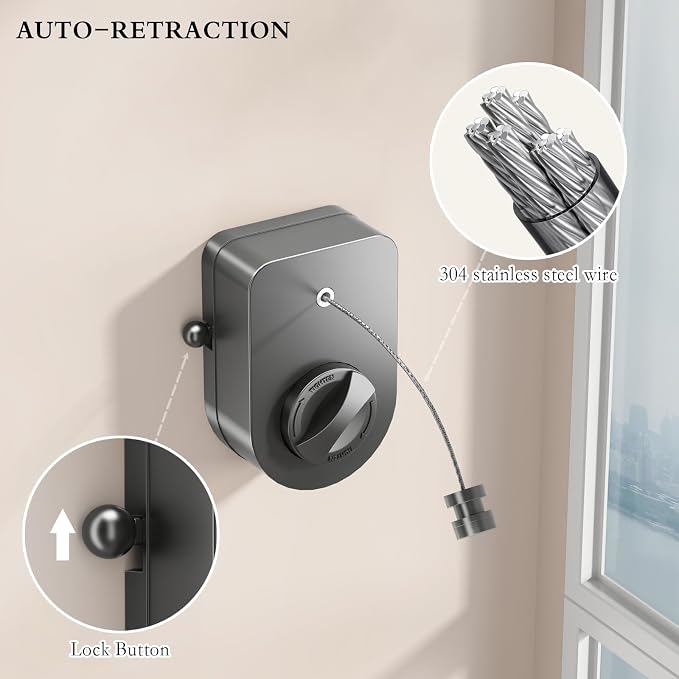 CICUFY Retractable Clothesline Indoor, Non-Sagging Clothes Line Outdoors - Image 5