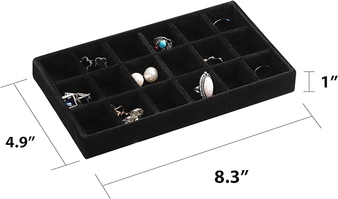 Frebeauty Jewelry Organizer Tray, Stackable Velvet Jewelry Trays, Drawer - Image 2