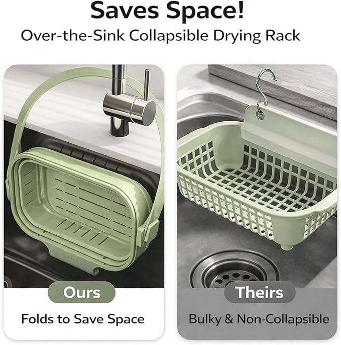 Foldable Hanging Kitchen Sink Drain Basket, 2-in-1 Foldable Sink Colander - Image 3