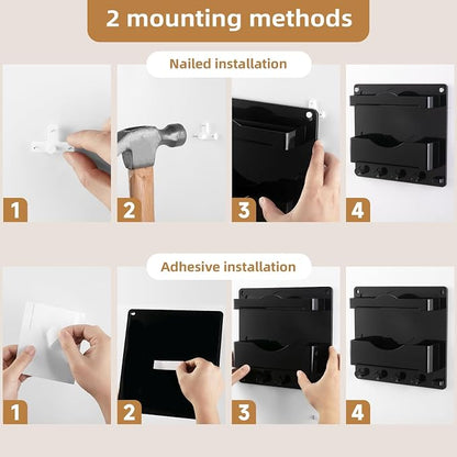 Bedside Wall Shelf with Glasses Hooks ，Adhesive Bedside Organizer Wall Mount - Image 5