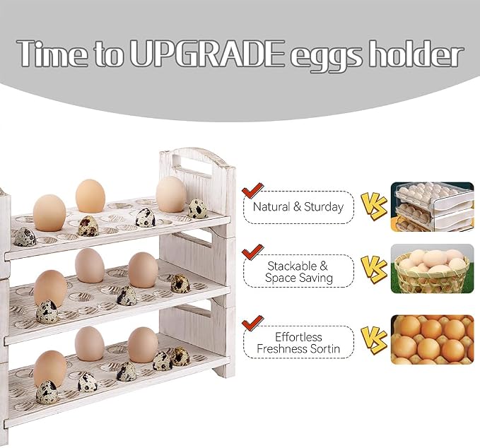 Wooden Egg Holder 3 Layer Fresh Egg Rack Holders Countertop Stackable Quail Egg - Image 5