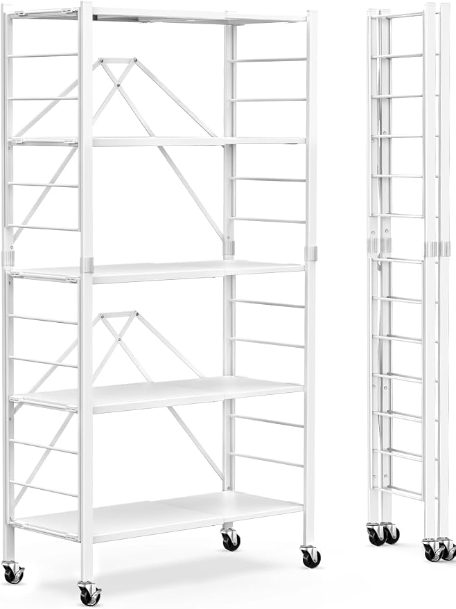 Himix 5 Tier Foldable Storage Shelves, Expandable Folding Pantry Shelf by Himix