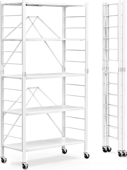 Himix 5 Tier Foldable Storage Shelves, Expandable Folding Pantry Shelf by Himix