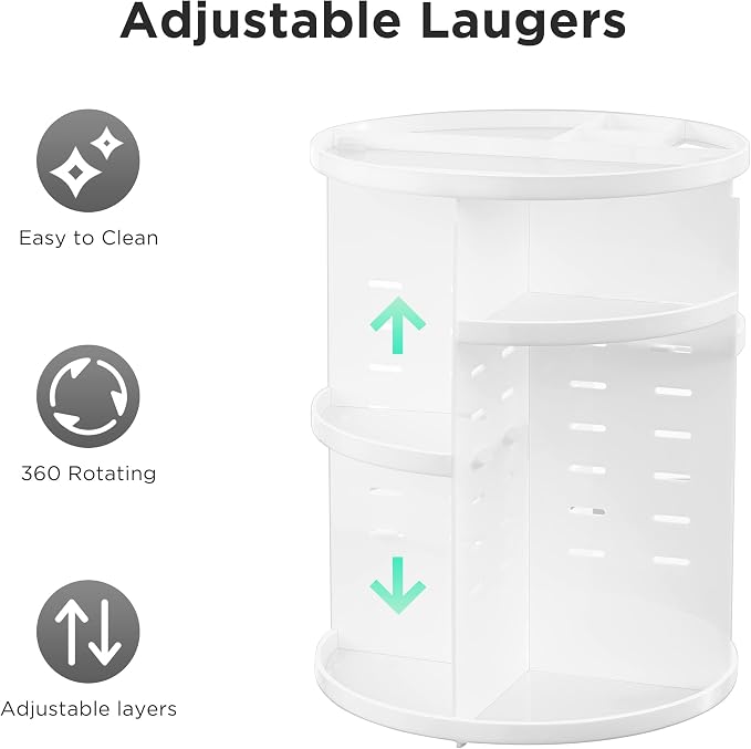 HBlife 360 Rotating Makeup Organizer Adjustable Carousel Large Capacity - Image 6