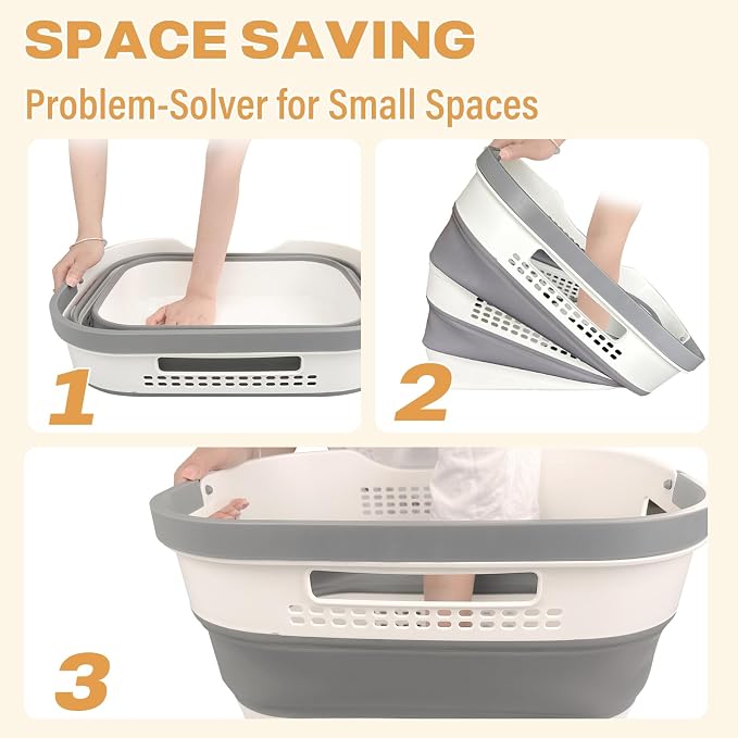 43L+43L Collapsible Laundry Baskets plastic, Pop Up Laundry hamper/Storage - Image 7