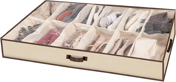Men/Adults 12 Cells See Through Underbed Shoe Storage Bag Organizer by Shonpy