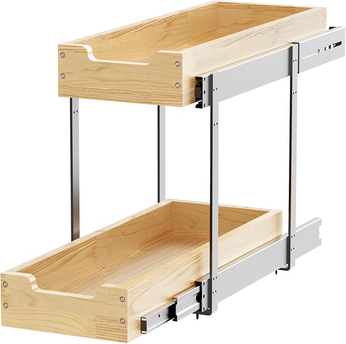Wood Pull Out Cabinet Organizer 2 Tie 9" W x 21" D, Heavy-Duty Sliding Drawers - Image 8