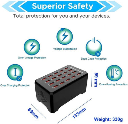100W 20-Port Multi-Device USB Charging Station - Image 2