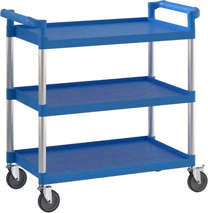 Blue Utility/Bussing Cart with Three Shelves by Krollen+Industrial