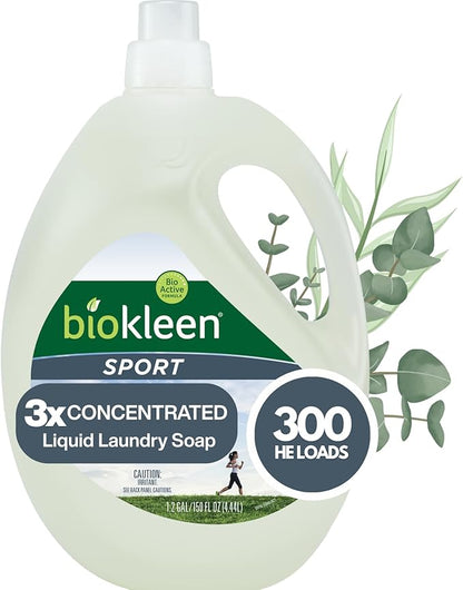 Biokleen Natural Sport 3X Concentrated Laundry Detergent, 300 Loads, Bio Active by Biokleen